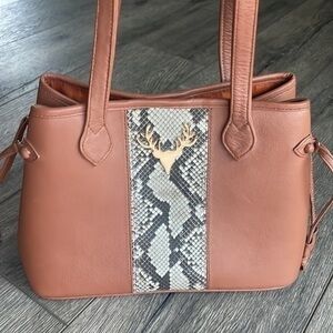 Taxidermy bag Saddle leather and natural python tote